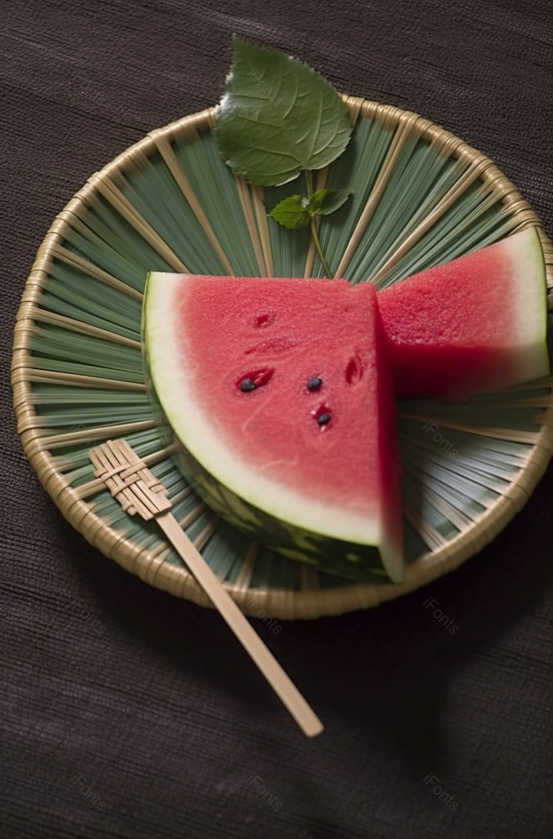 夏天吃凉爽的西瓜乘凉的蒲扇,高清,摄影图,摄影图片,图片大全,摄影图免费下载